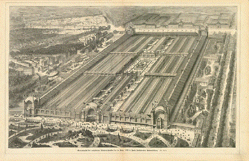 Generalansicht des projektierten Industrie-Palastes der im Jahre 1878 in Paris stattfindenden Weltaustellung