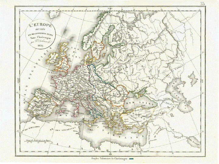 Europe divisée en ses différents États Sous Charlemagne