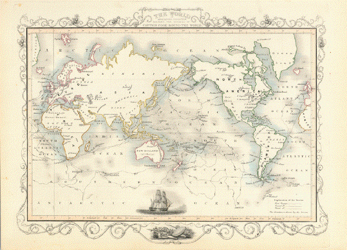 The World on Mercators Projection shewing the voyages of Capatin Cook round the world